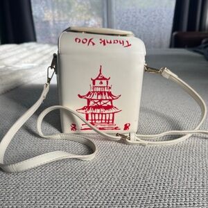 Chic White and Red Take-Out Crossbody Bag